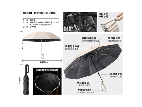 CE083 創意掛鉤反向自動傘