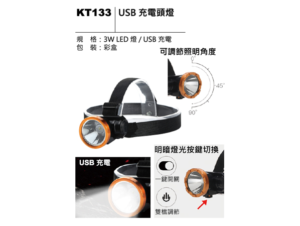 KT133 USB 充電頭燈