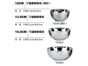 不鏽鋼雙層碗（12CM／13.5CM／15.5CM）